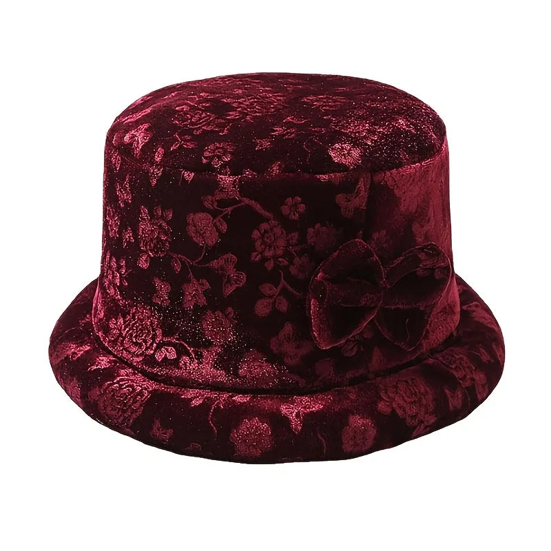 Elegant Floral Printed Women's Bucket Hat With Butterfly Buckle