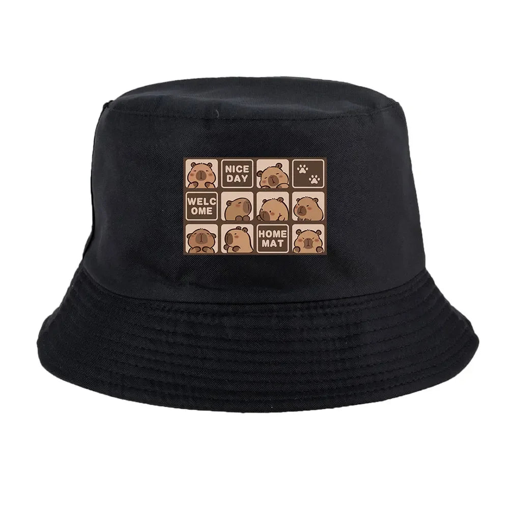 Summer Spring Ladies Cotton Korean Casual Sunprotection Capybara Bucket Hat