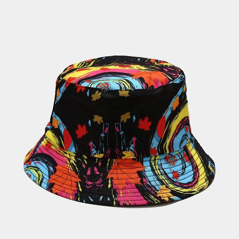 Cotton Flowers Graffiti Print Bucket Hat Fisherman Hat Travel Sun Cap Hats For Men And Women