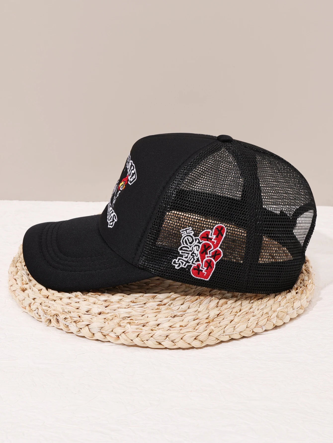 Unisex Skull Flame Embroidery Baseball Net
