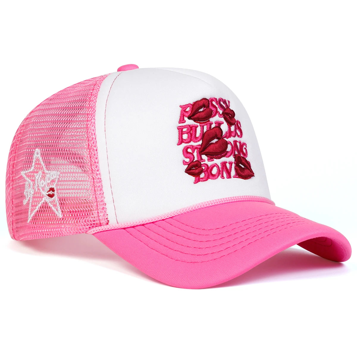 Unisex Letter Lips Embroidery Side Pentagram Baseball Caps
