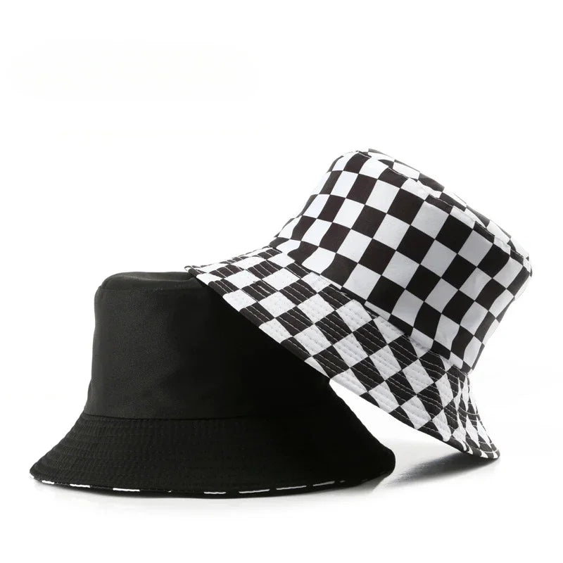 Double Sided Plaid Bucket Hats for Women and Men Fashion Personality