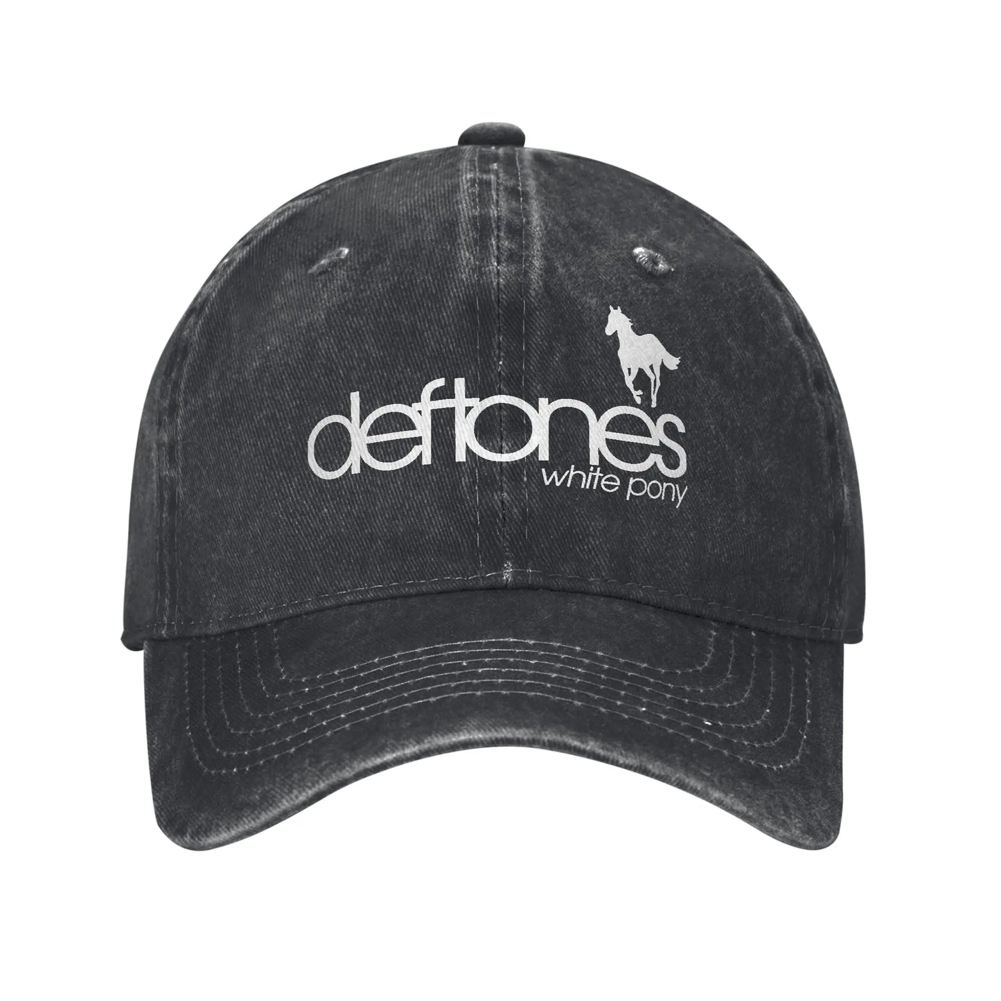 Retro Deftones Baseball Caps Unisex Style Distressed Cotton Snapback Cap White Pony