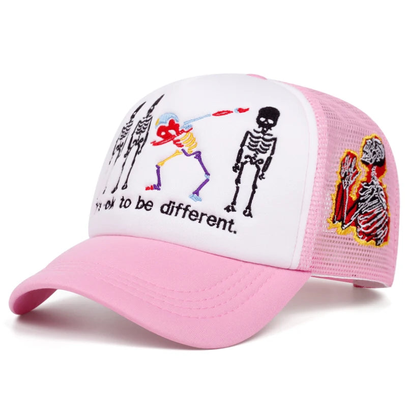 Five Skeleton Side Prayer Embroidery Trendy Retro Hip Hop Hat Men Baseball Hat