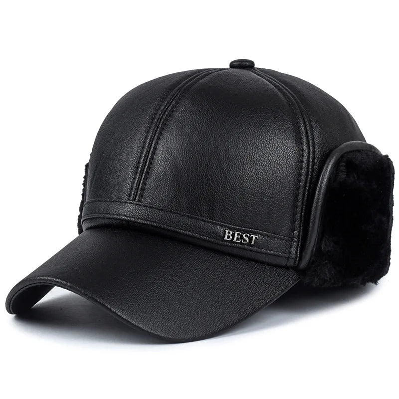 Winter New Men's Hat Imitation Leather Baseball Cap