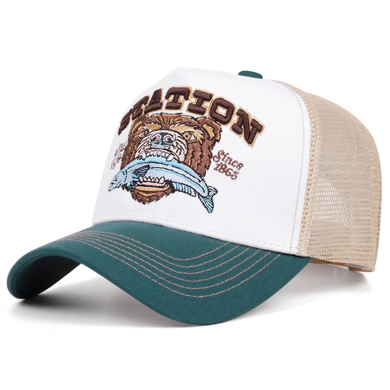 New Bear Eating Fish Street Dance Hip Hop Hat Baseball Hat