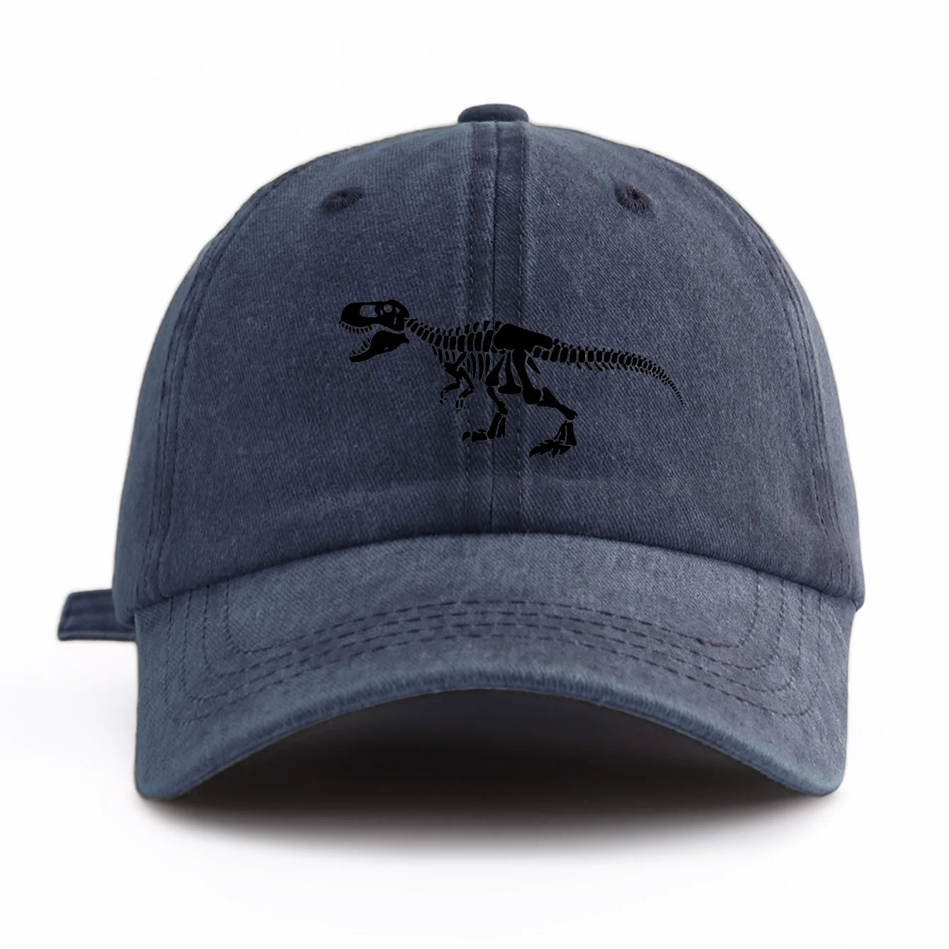 Black T. Rex Print Washed Baseball Cap For Adults