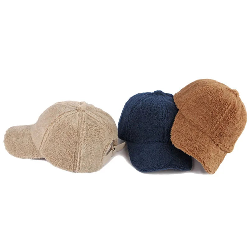 Autumn Winter Baseball Cap Women Artificial Lamb Wool Hats