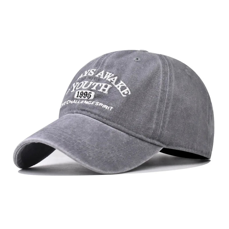 Unisex Washed Cotton Caps Letter Embroidery Vintage Baseball Cap