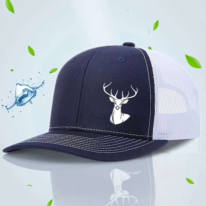 White Deer Head Printed Snapback Caps Breathable Mesh