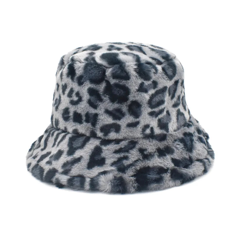 Winter Bucket Hat Women's Fashion Leopard Panama Warm Hat For Women