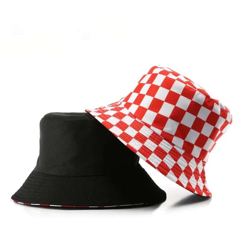 Double Sided Plaid Bucket Hats for Women and Men Fashion Personality