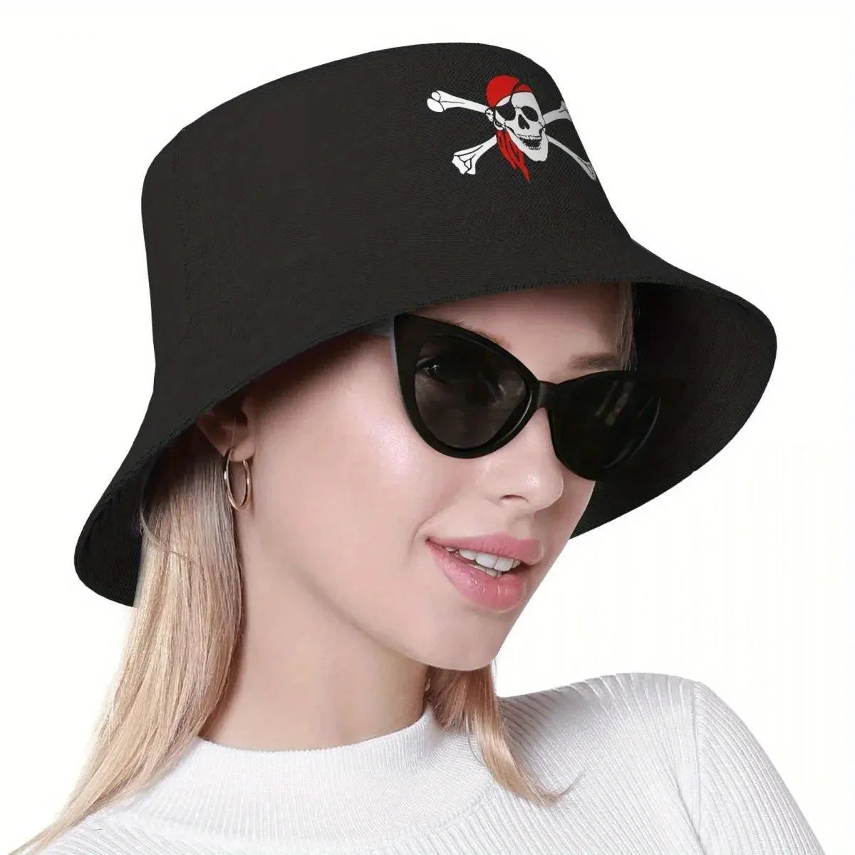 Custom Unisex Jolly Roger Skull Cross Bones Flag Bucket Hat