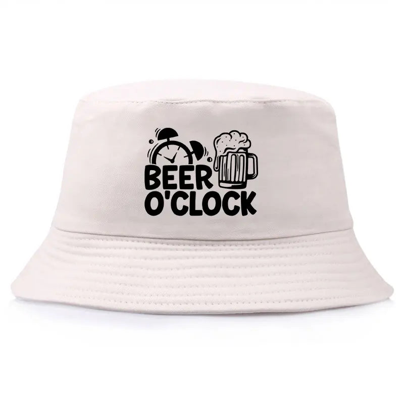 Beer O’Clock Print Bob Double-Sided Bucket Hat Casual Fashion Fisherman Cap