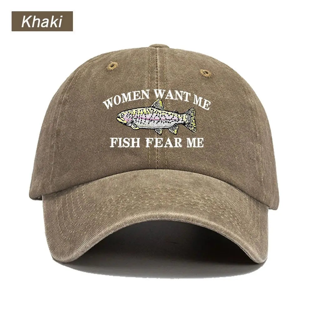 Women Want Me Fish Fear Me Washed Baseball Cap