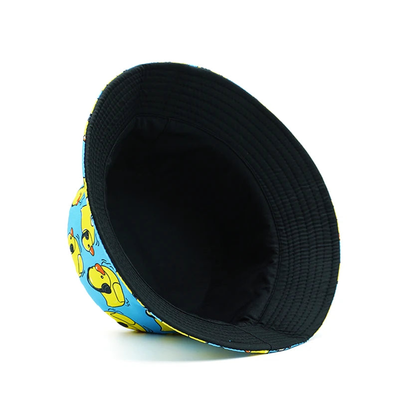 Top Music Duck Bucket Hat Earphone Headphone Pop Cartoon Printing Pattern Fisherman Hats