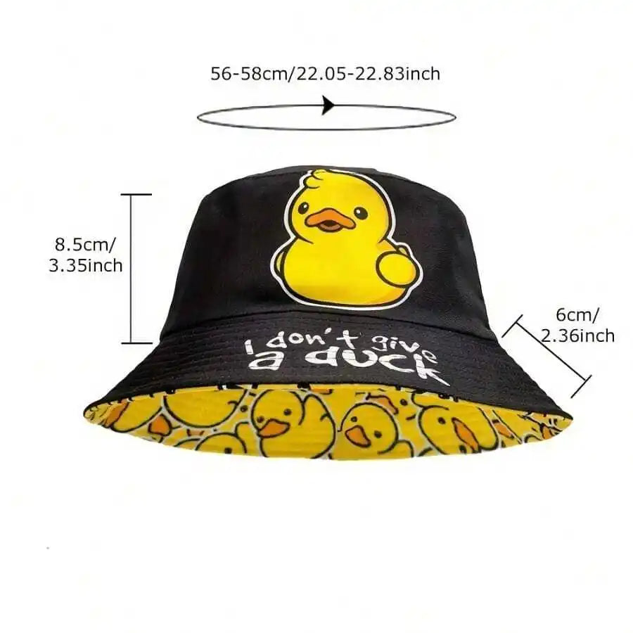 Hip-Hop Cartoon Double-Sided Duck Print Fisherman Hat Bucket Hat