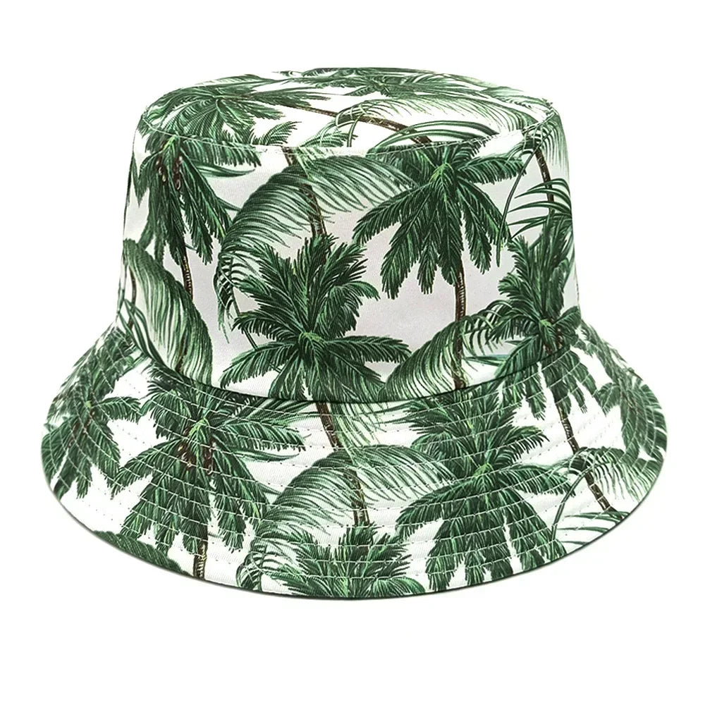 Fashion Bucket Hat Coconut Tree Printing Pattern Fisherman Hats Panama Cap