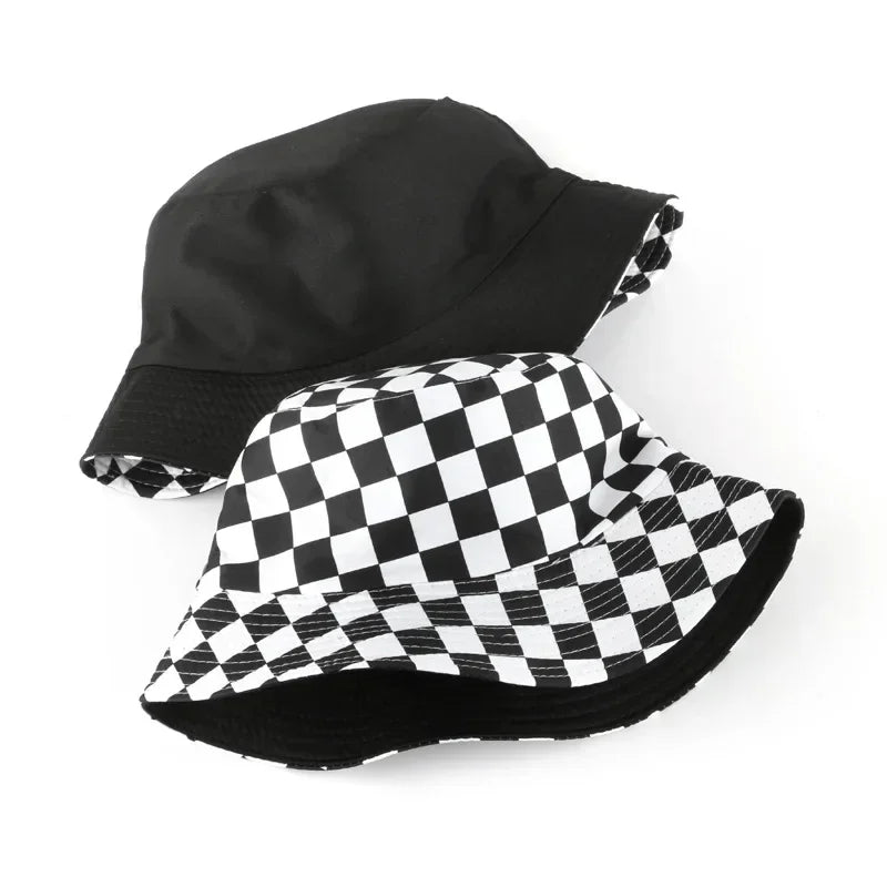 Double Sided Plaid Bucket Hats for Women and Men Fashion Personality