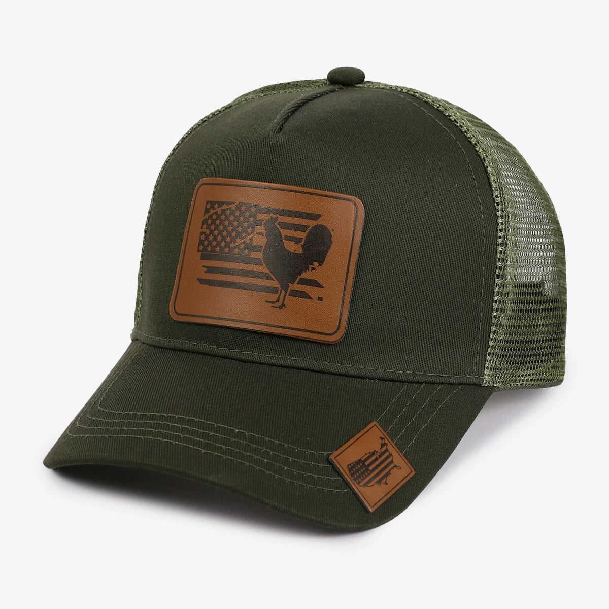 American Flag Peacock Leather Patch Baseball Cap
