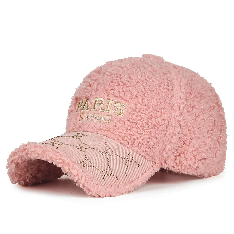 Women's Fleece Baseball Cap Korean Style Curved Brim Hat Keep Warm and Stylish Cap for Fall and Winter