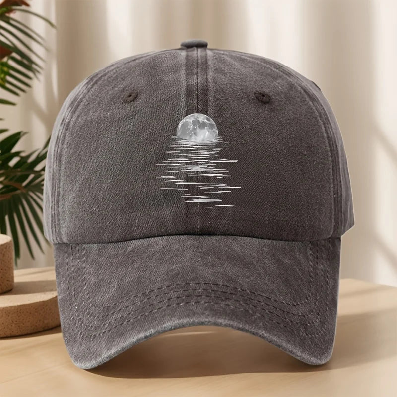 MAKEFGE Vintage Washed Soft-Top Cap with Moon & Starry Night Sky Print Baseball Hat