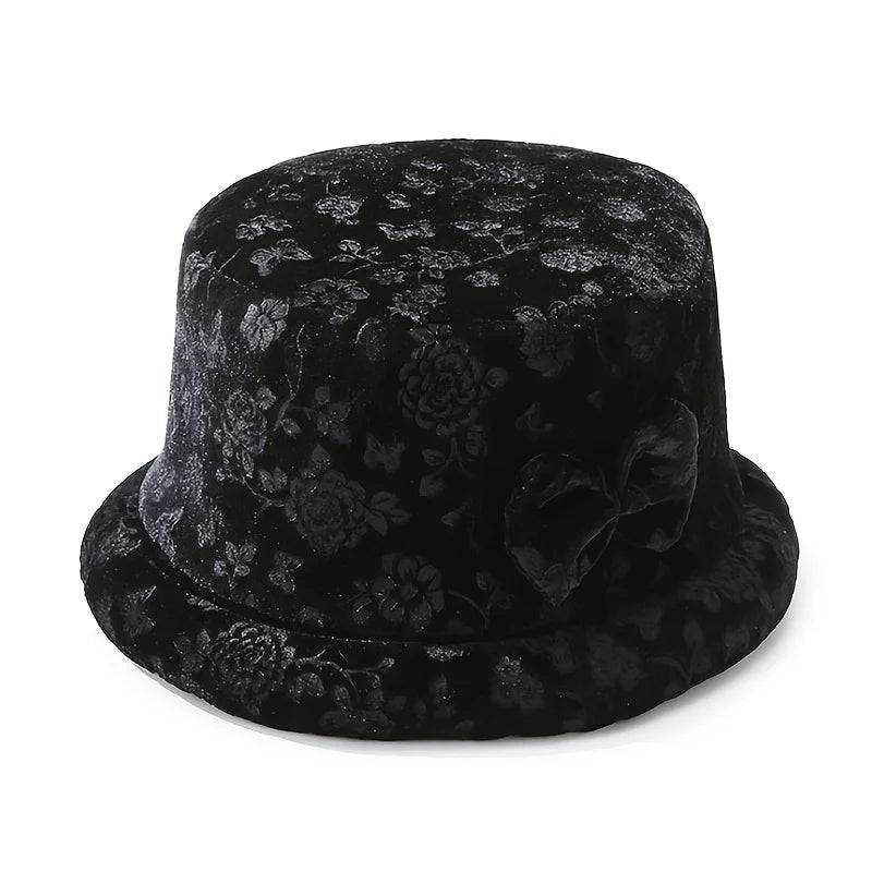 Elegant Floral Printed Women's Bucket Hat With Butterfly Buckle