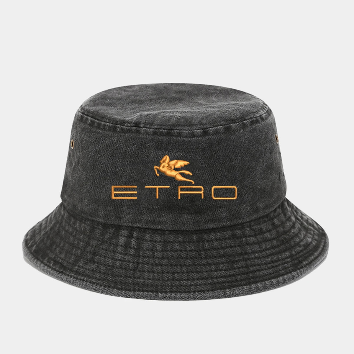 'E.T.R.O' Washed Retro Sunshade Embroidered Fisherman Hat Bucket Hat