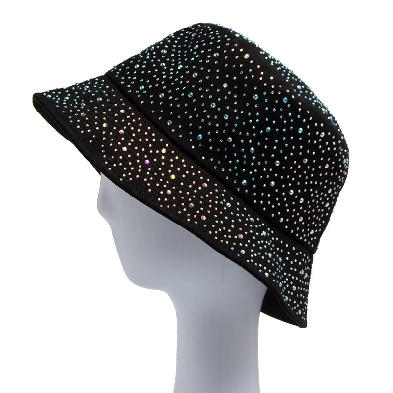 Summer Women Bucket Hat Fashion Colorful Rhinestones Cap For Ladies