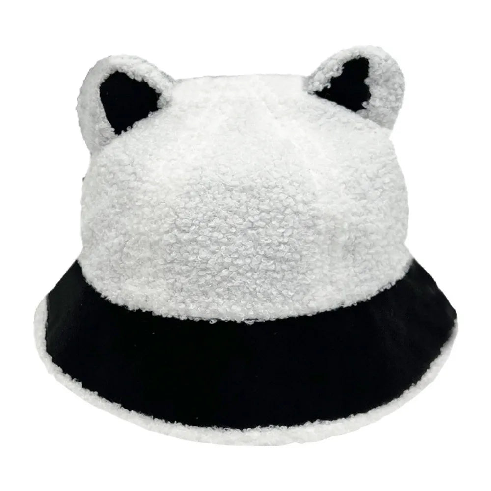 Korean Style Fuzzy Winter Bucket Hat Windproof Fluffy Plush Warm Hats