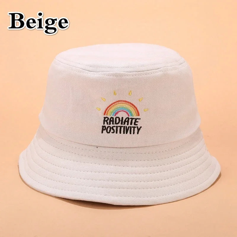 Unisex Foldable Embroidered Bucket Hat Rainbow Print Outdoor Sunscreen Cap Fisherman Hats For Women Bucket Hat