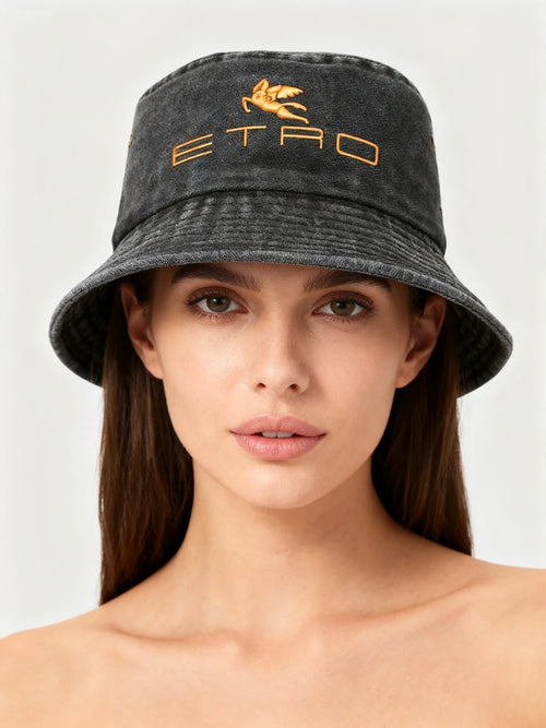 'E.T.R.O' Washed Retro Sunshade Embroidered Fisherman Hat Bucket Hat