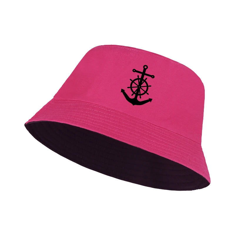 Anchor And Ship Wheel Print Bucket Hat