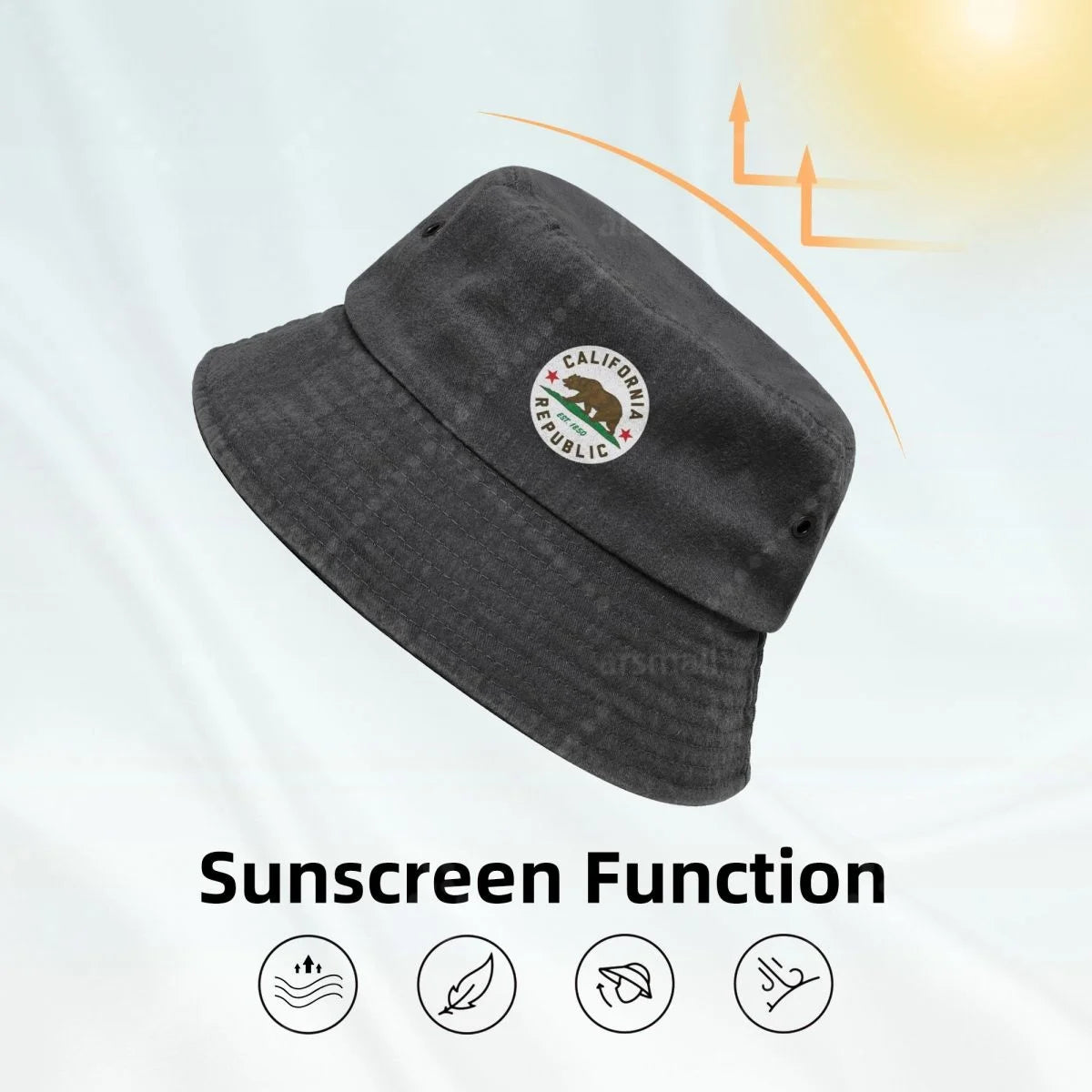 California Republic Sticker Unisex Cotton Bucket Hats