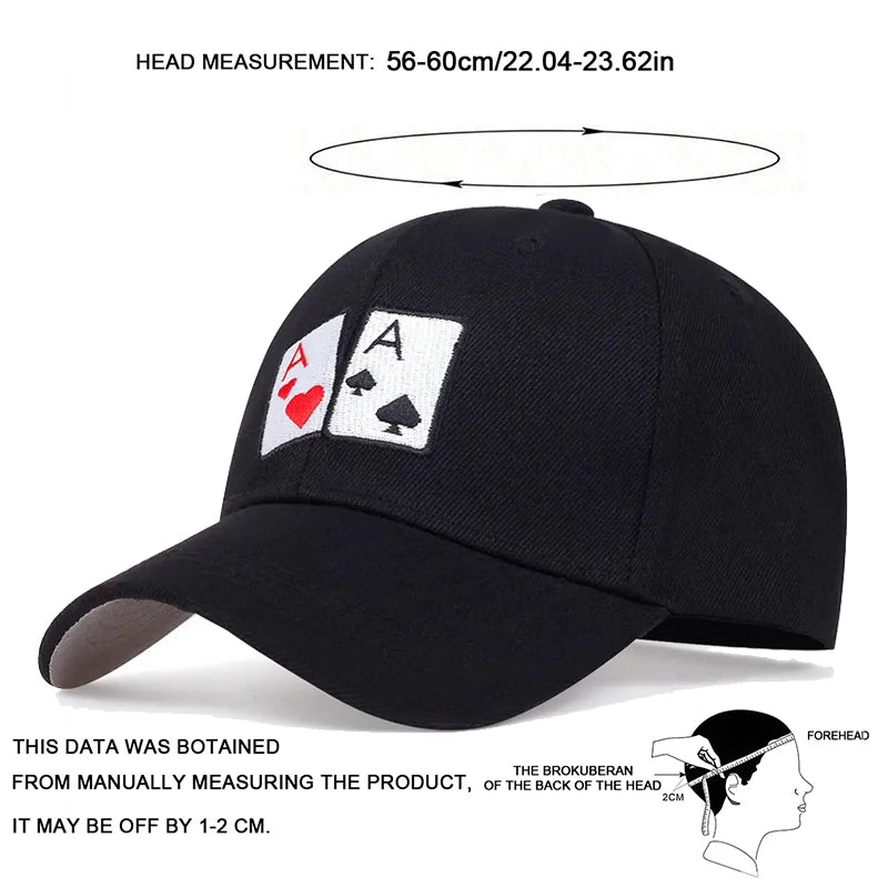 Unisex Poker Embroidery Baseball Caps Spring And Autumn Outdoor