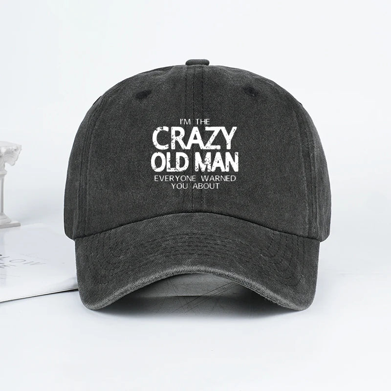 Funny "Crazy Old Man" Print Washed Baseball Cap