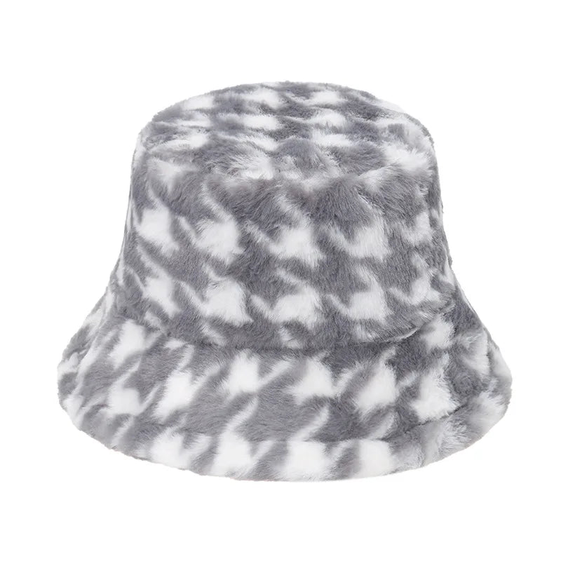 Winter Bucket Hat Women's Fashion Leopard Panama Warm Hat For Women