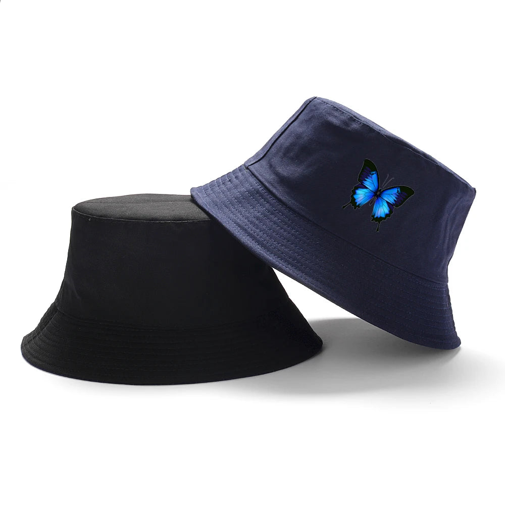 Blue Butterfly Harajuku Bucket Hat Casual Beach Sun Hat Panama Hat