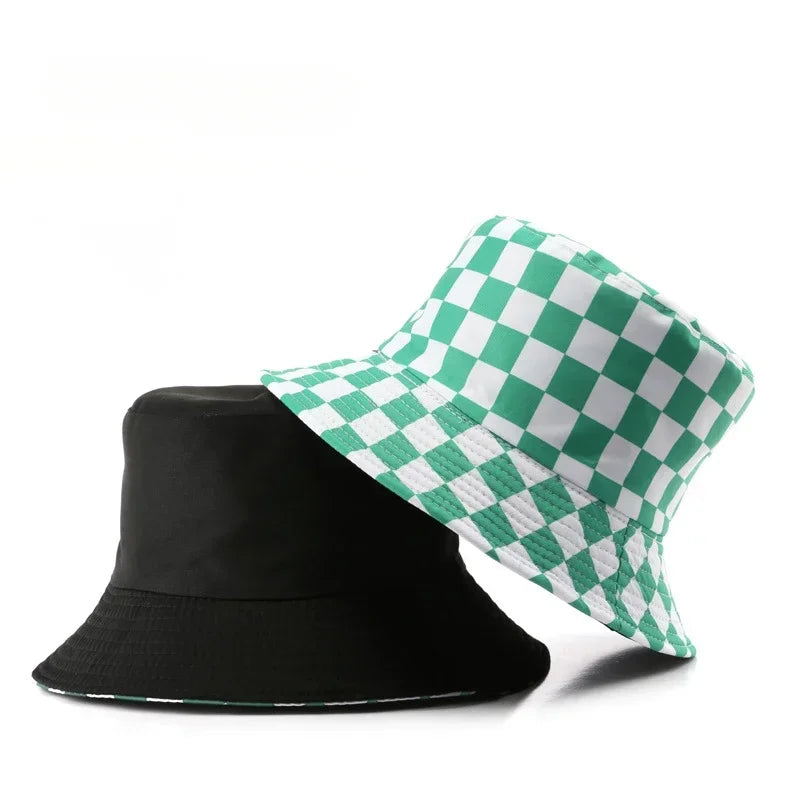 Double Sided Plaid Bucket Hats for Women and Men Fashion Personality