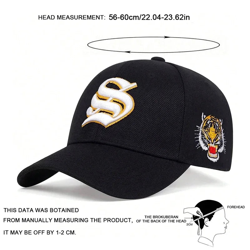 Unisex S Letter Side Tiger Embroidery Baseball Caps Hip Hop Hat Sunscreen Hat