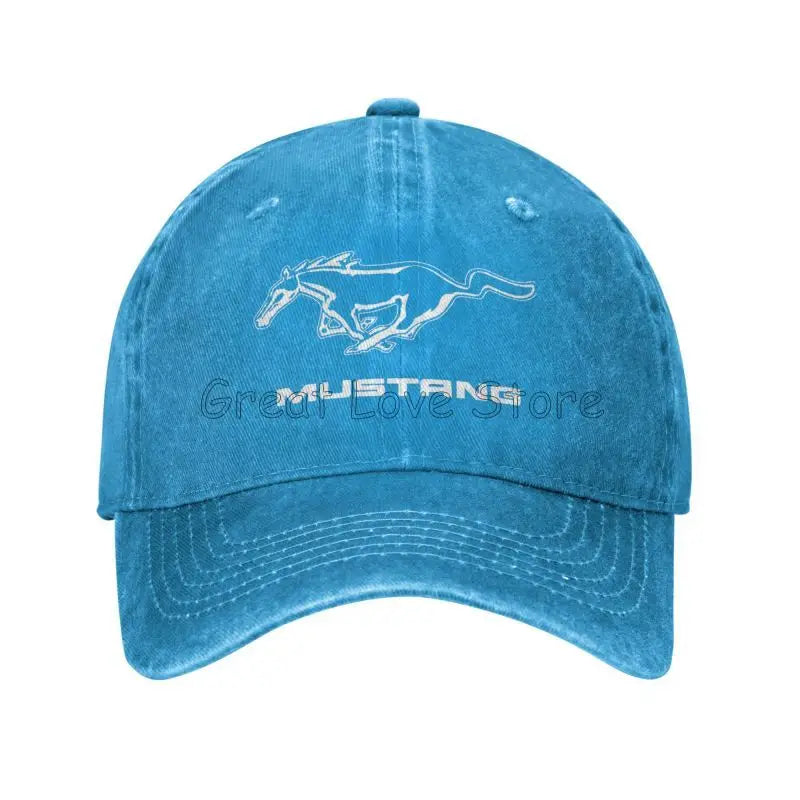 Skeleton Mustang Baseball Cap Vintage Washed Cotton Denim Dad Hat