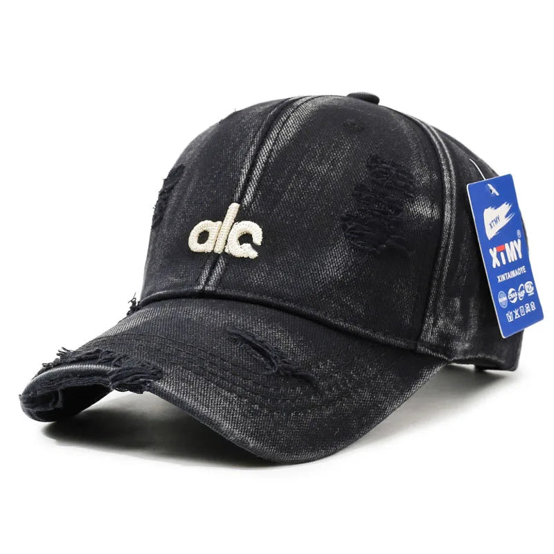Vintage American-Style Distressed Denim Baseball Cap