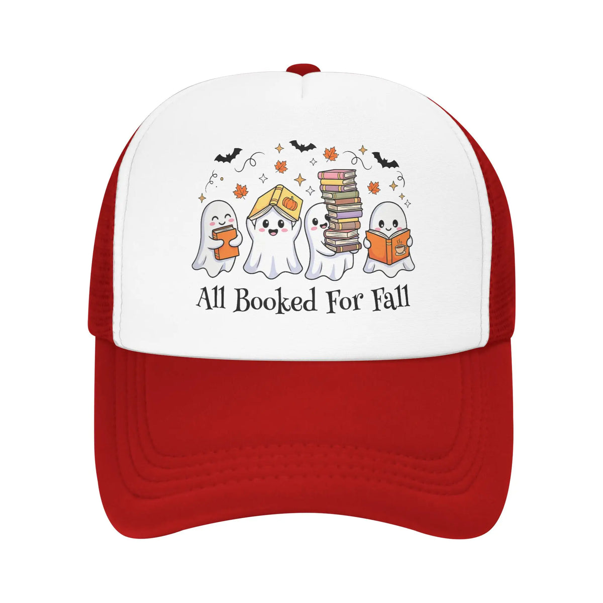 All Booked for Fall Halloween Ghost Trucker Cap Unisex Book Lover's Baseball Cap