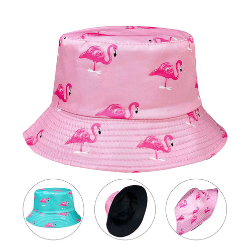 Cartoon Flamingo Print Bucket Hat Lightweight Design Foldable Sun Hat