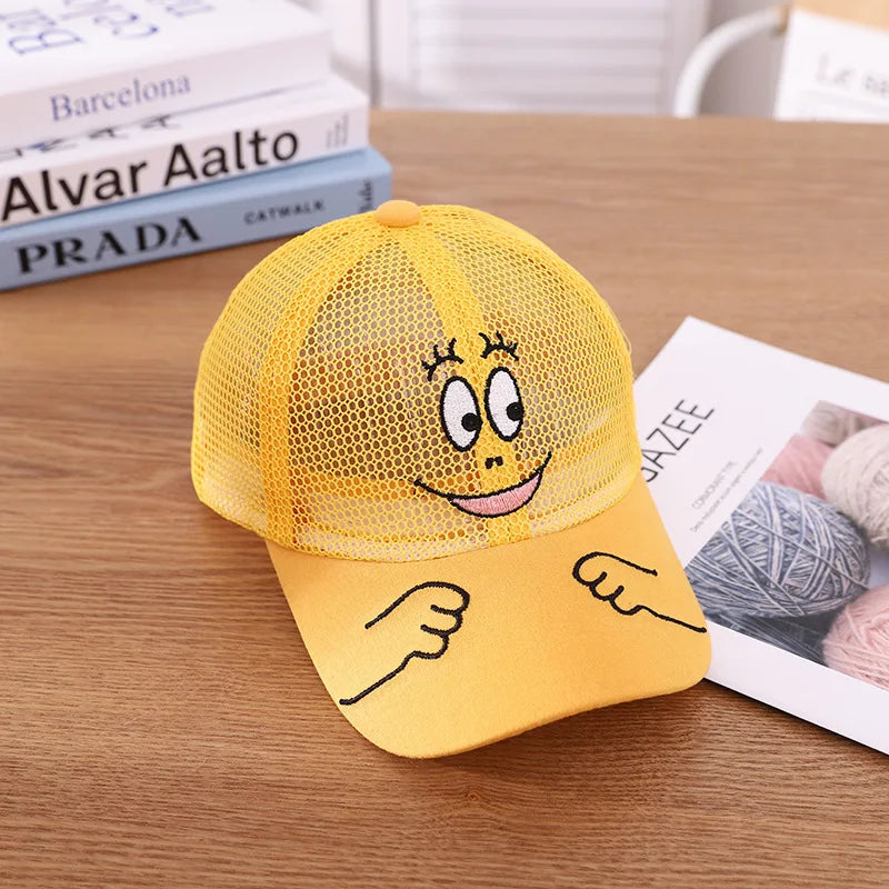 Cool New Boys Girls Kids Children Summer Cute Cap Smiley Face Kawaii Mesh Baseball Cap