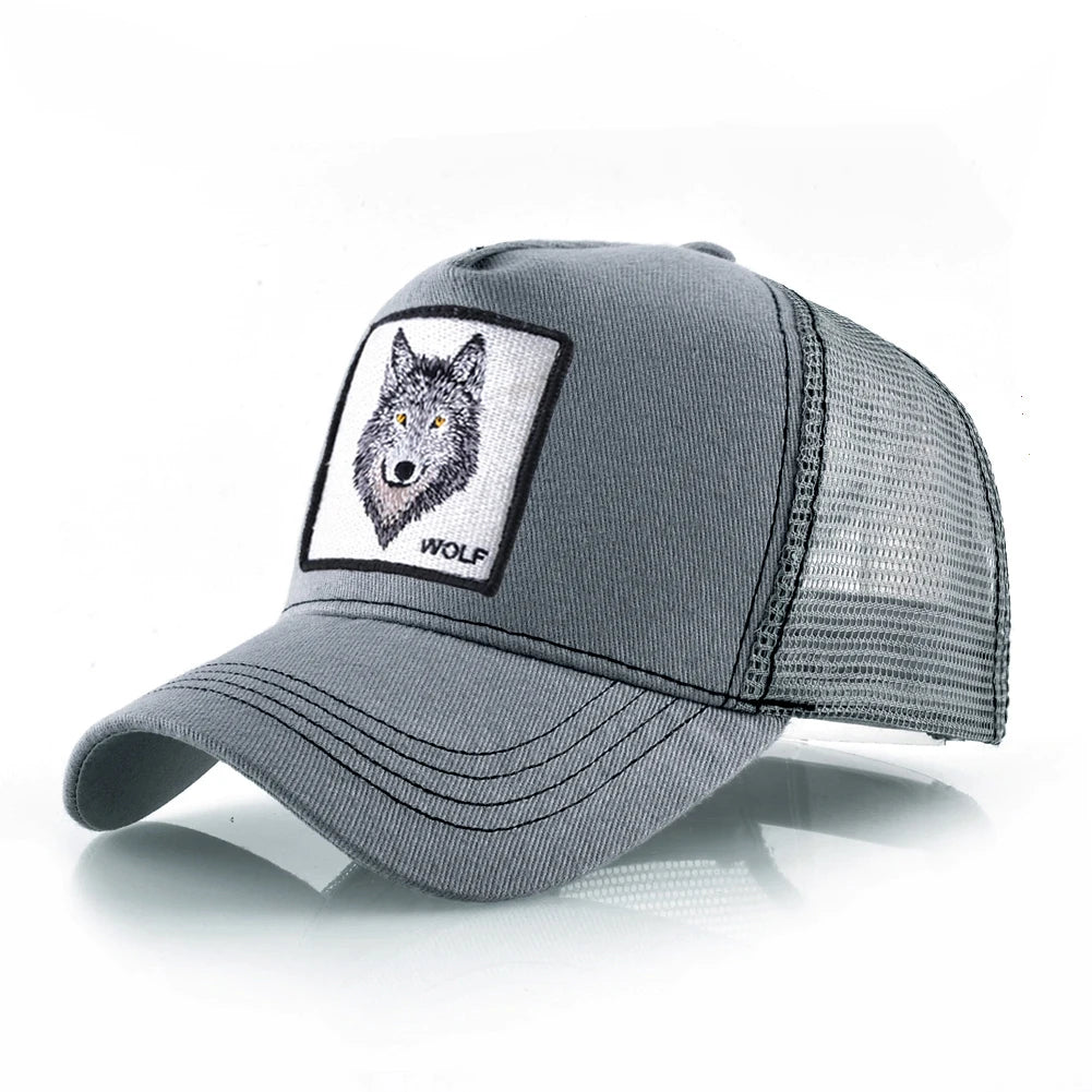 K Snapback Trucker Cap Men's Breathable Mesh Baseball Caps For Women With Wolf