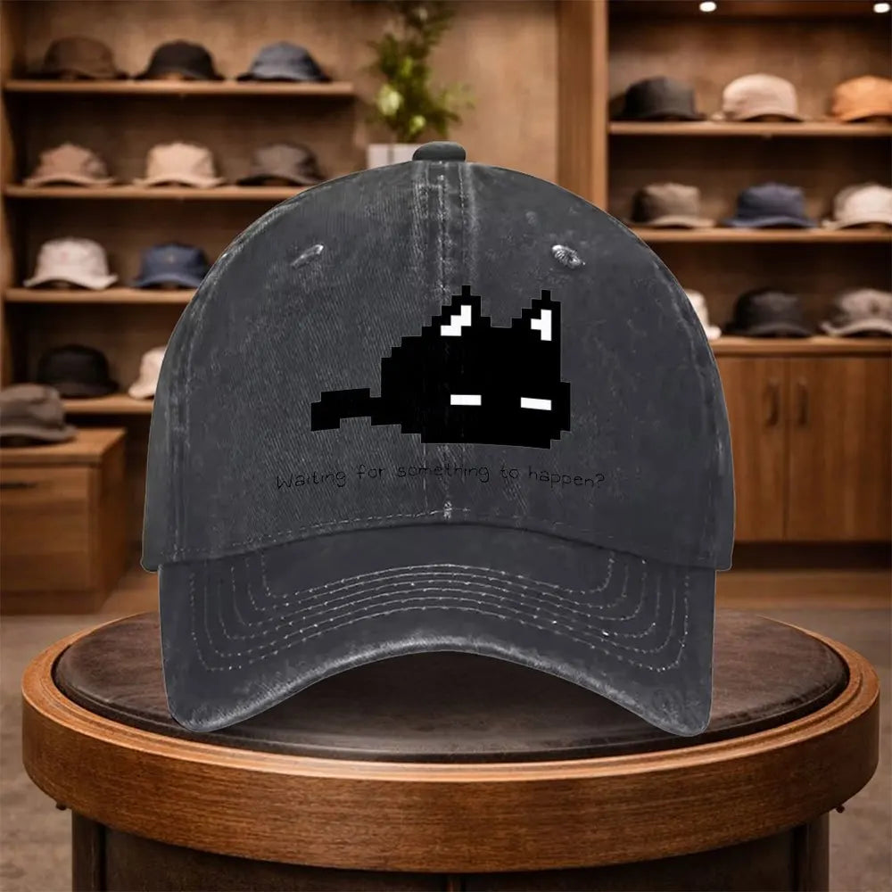 Black And White Pixel Cat Baseball Cap