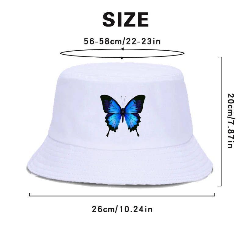 Blue Butterfly Harajuku Bucket Hat Casual Beach Sun Hat Panama Hat