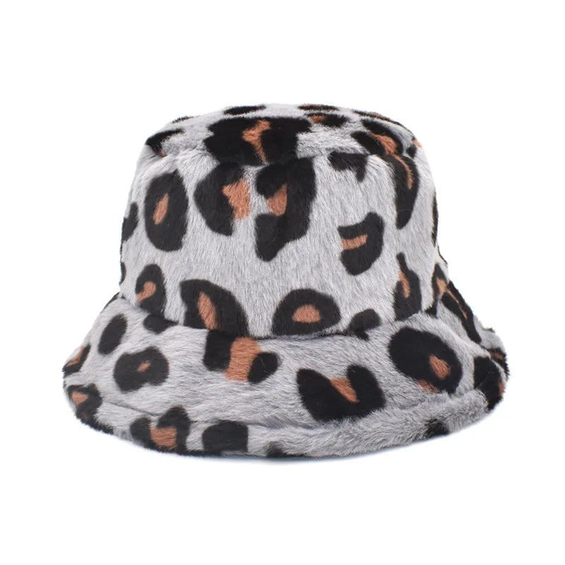 Winter Bucket Hat Women's Fashion Leopard Panama Warm Hat For Women