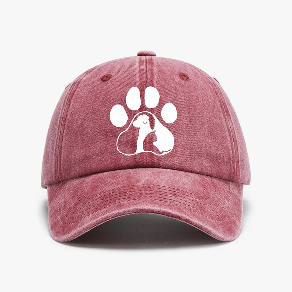 Dog Paw Print Washed Baseball Cap
